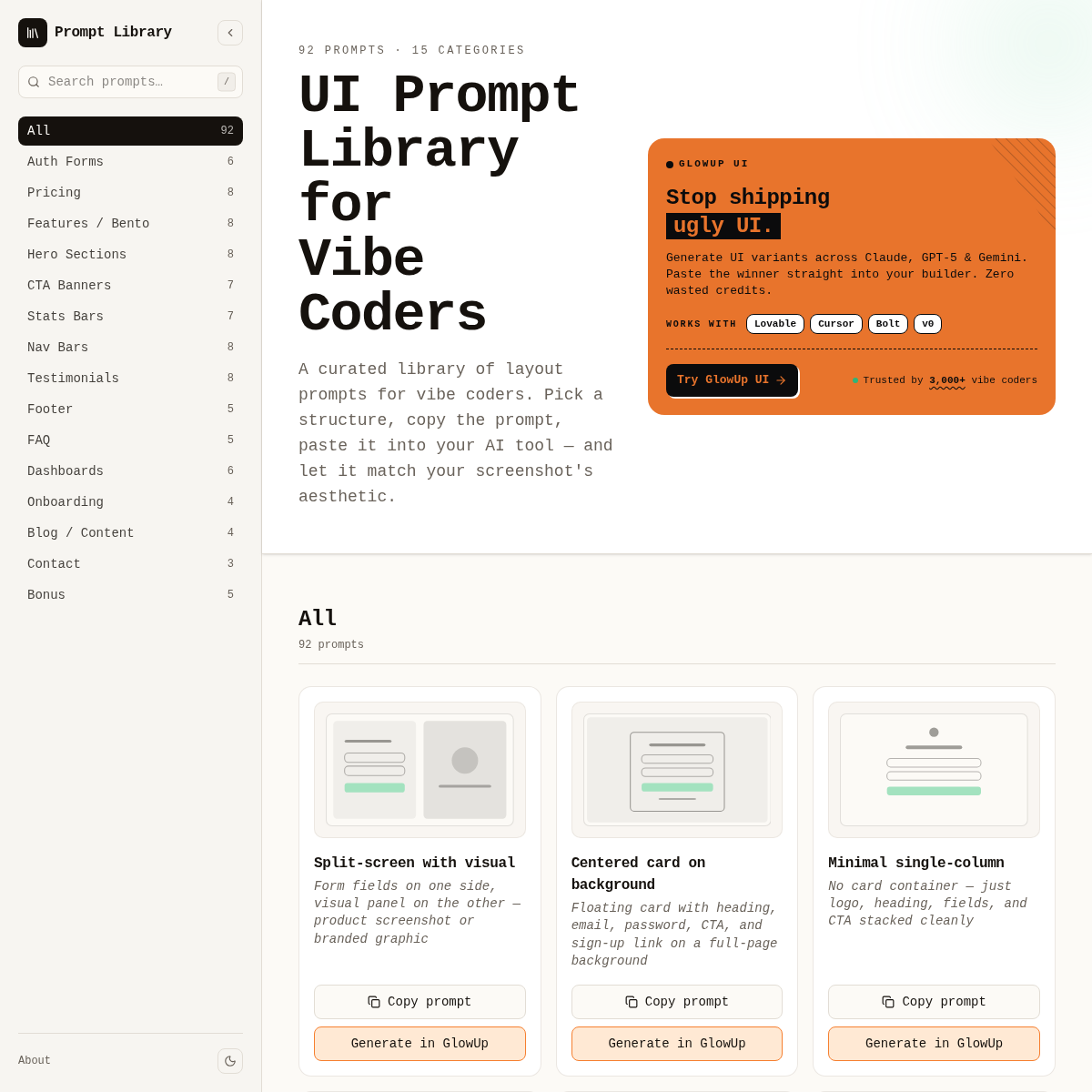 Screenshot of website.
