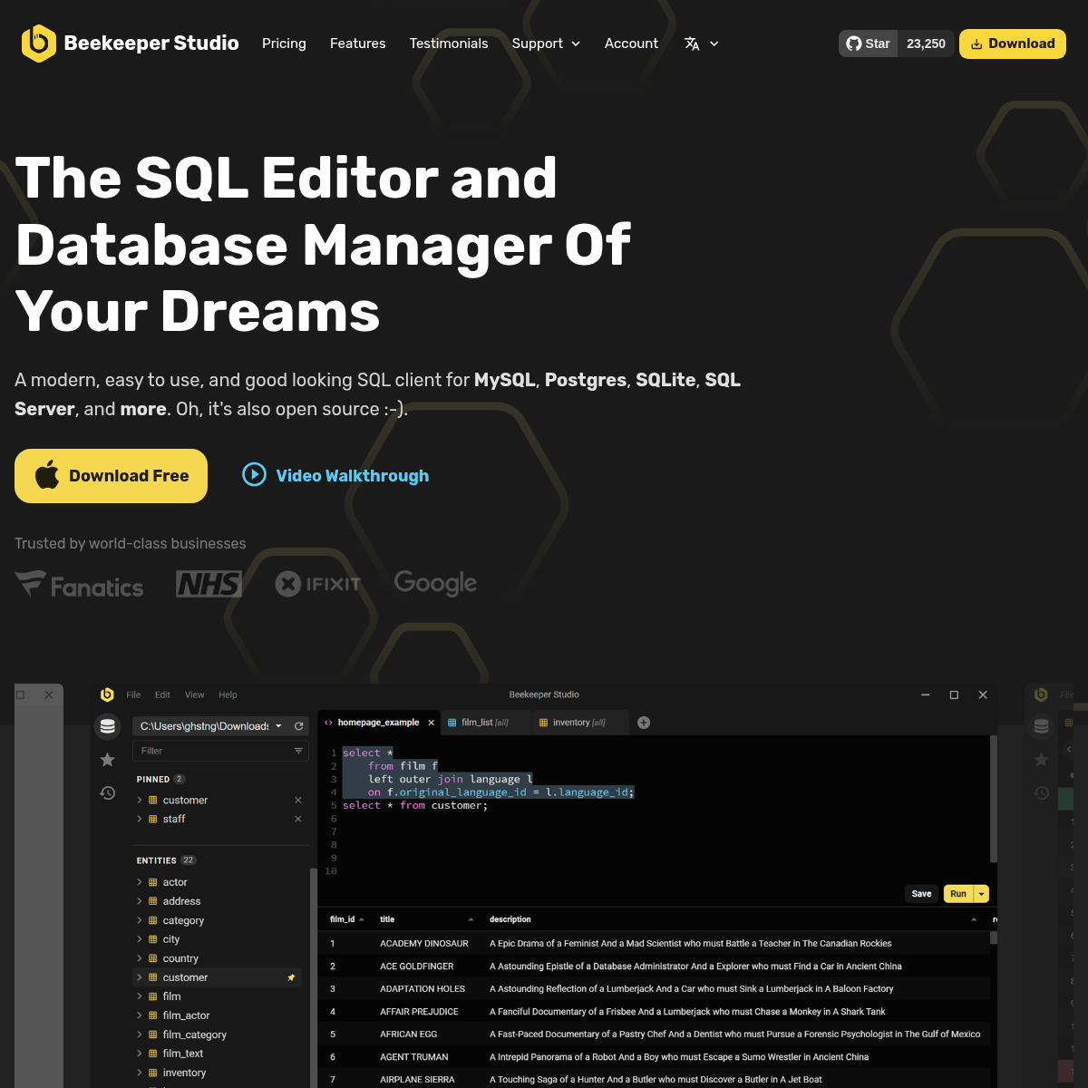 Screenshot of website.