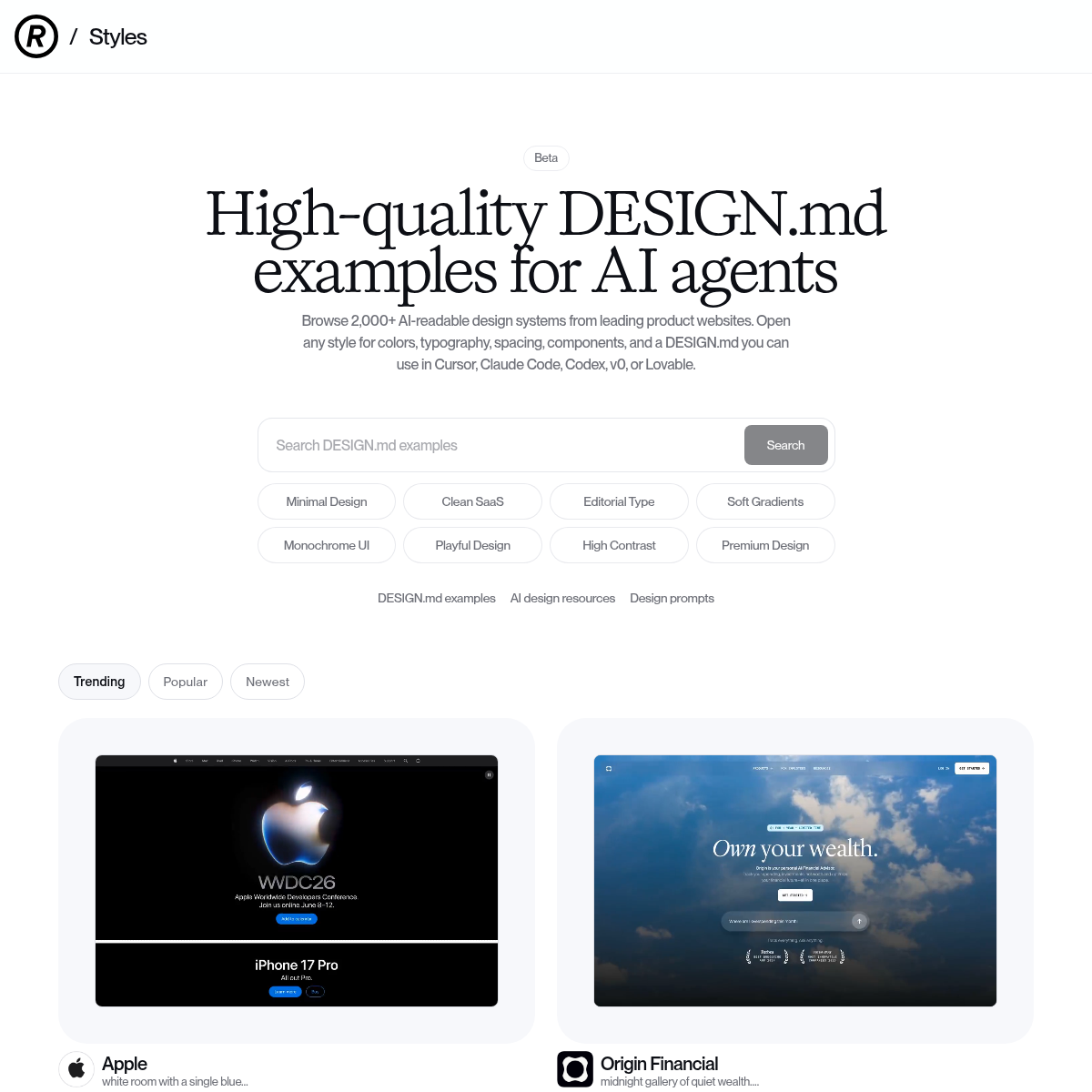 Screenshot of website.